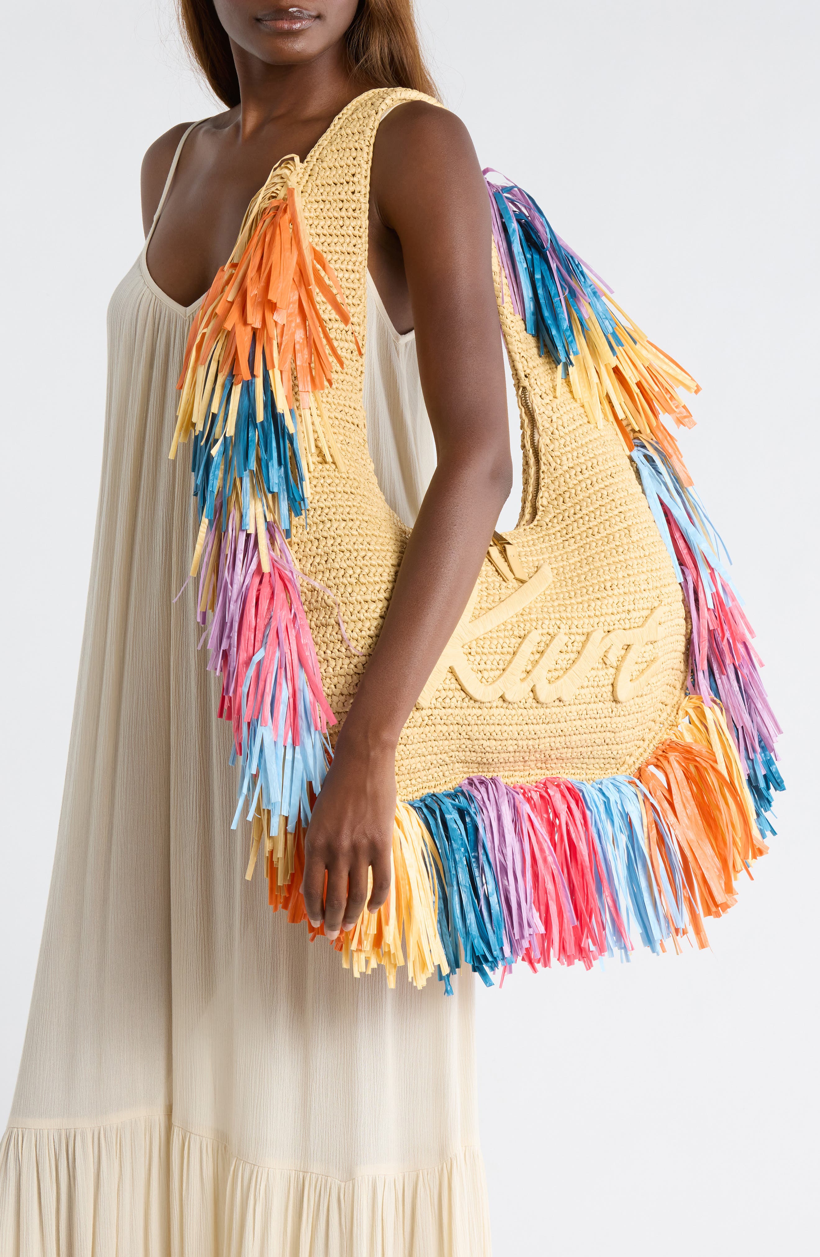 Kurt Geiger London Large Kurt Fringe Hobo Bag, Alternate, color, Open Beige