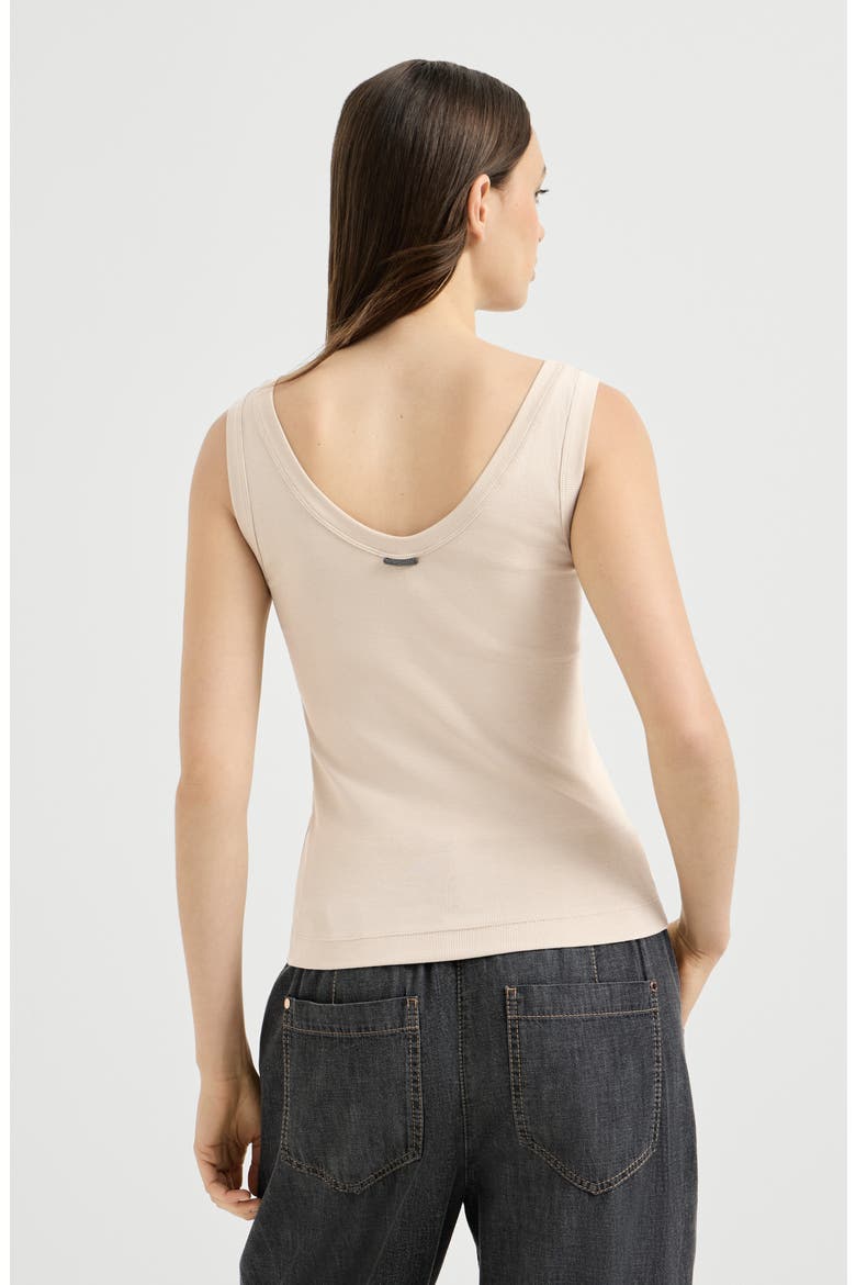 Stretch cotton ribbed jersey top with monili, Alternate, color, Cool Beige