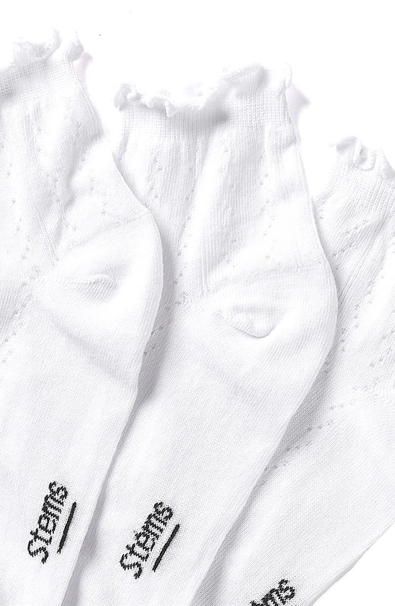 Stems Pointelle 3-Pack Ankle Socks, Alternate, color, White
