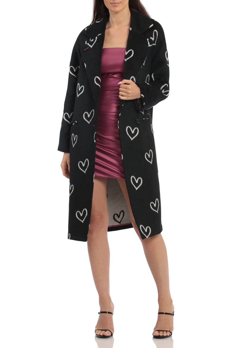 Heart Jacquard Brushed Fleece Coat, Alternate, color, BLACK AND WHITE HEART