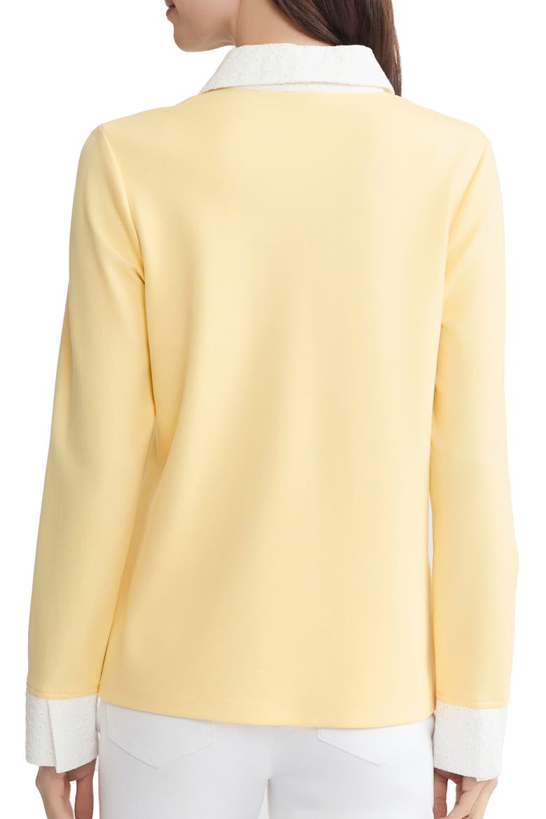 Embroidered Eyelet Trim Long Sleeve Twofer Top, Alternate, color, CORNSILK/ NATURAL WHITE