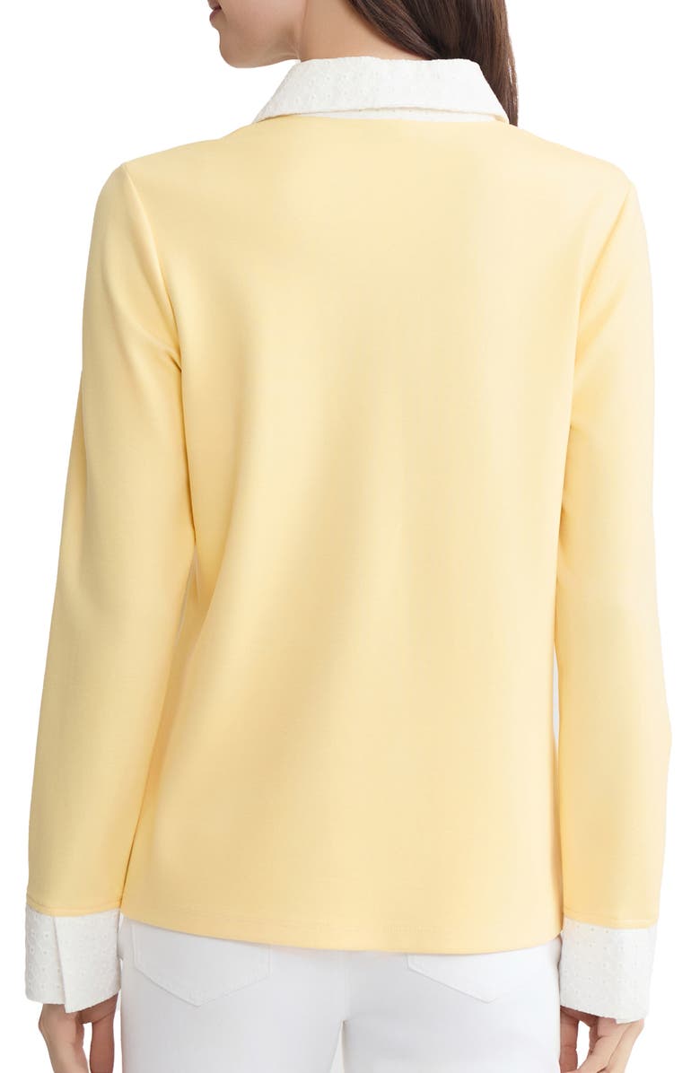 Jones New York Embroidered Eyelet Trim Long Sleeve Twofer Top, Alternate, color, 