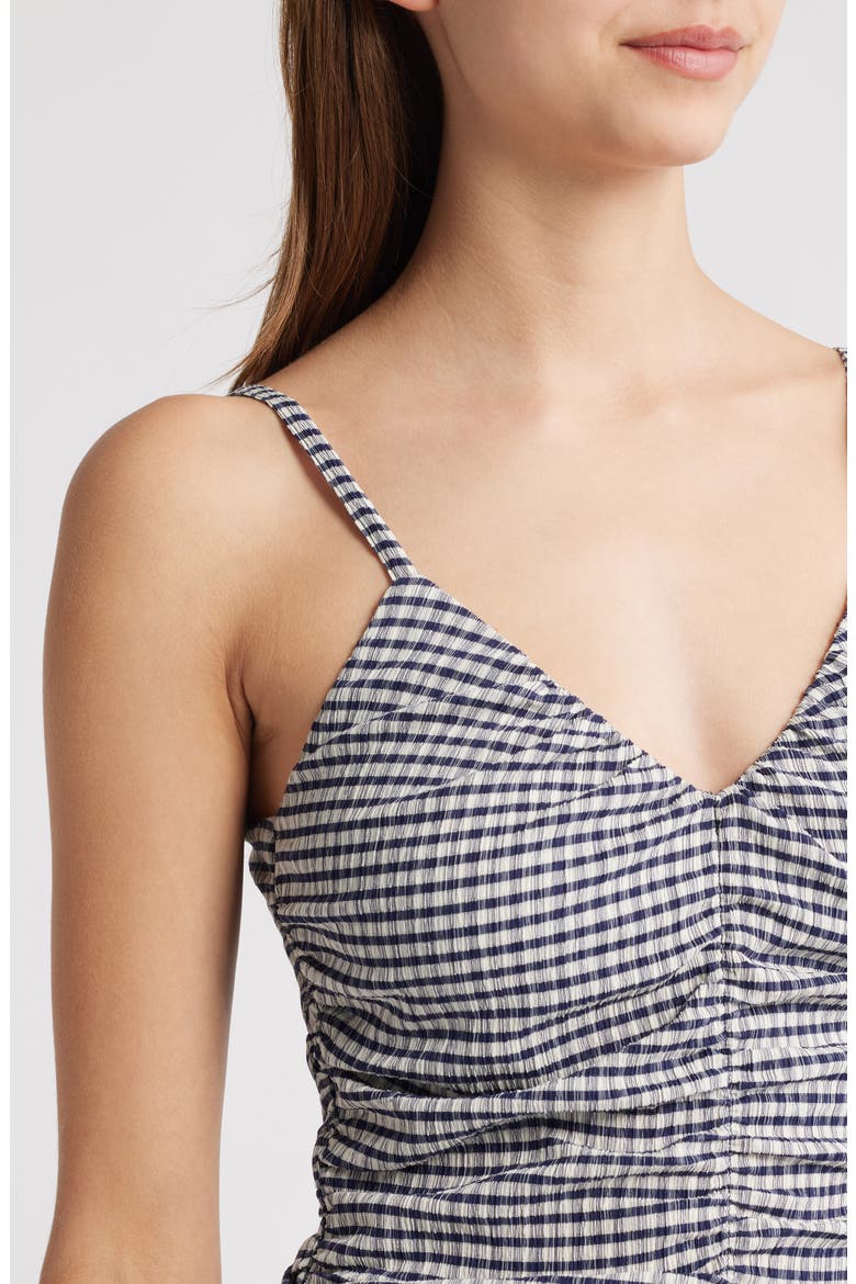 Mari Ruched Sleeveless Midi Dress, Alternate, color, NAVY GINGHAM