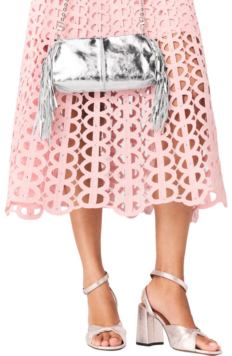 maje Miss M leather clutch bag, Alternate, color, Silver