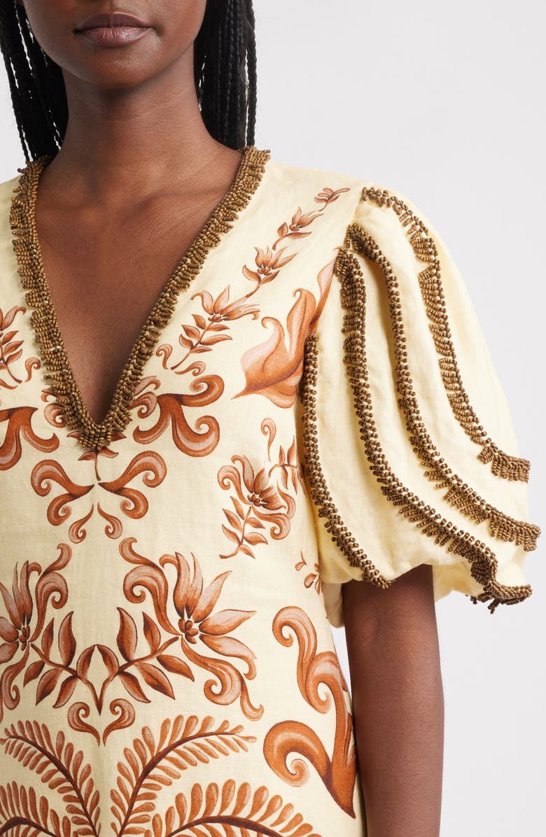 FARM Rio Milani Bead Trim Mixed Print Linen Maxi Dress, Alternate, color,