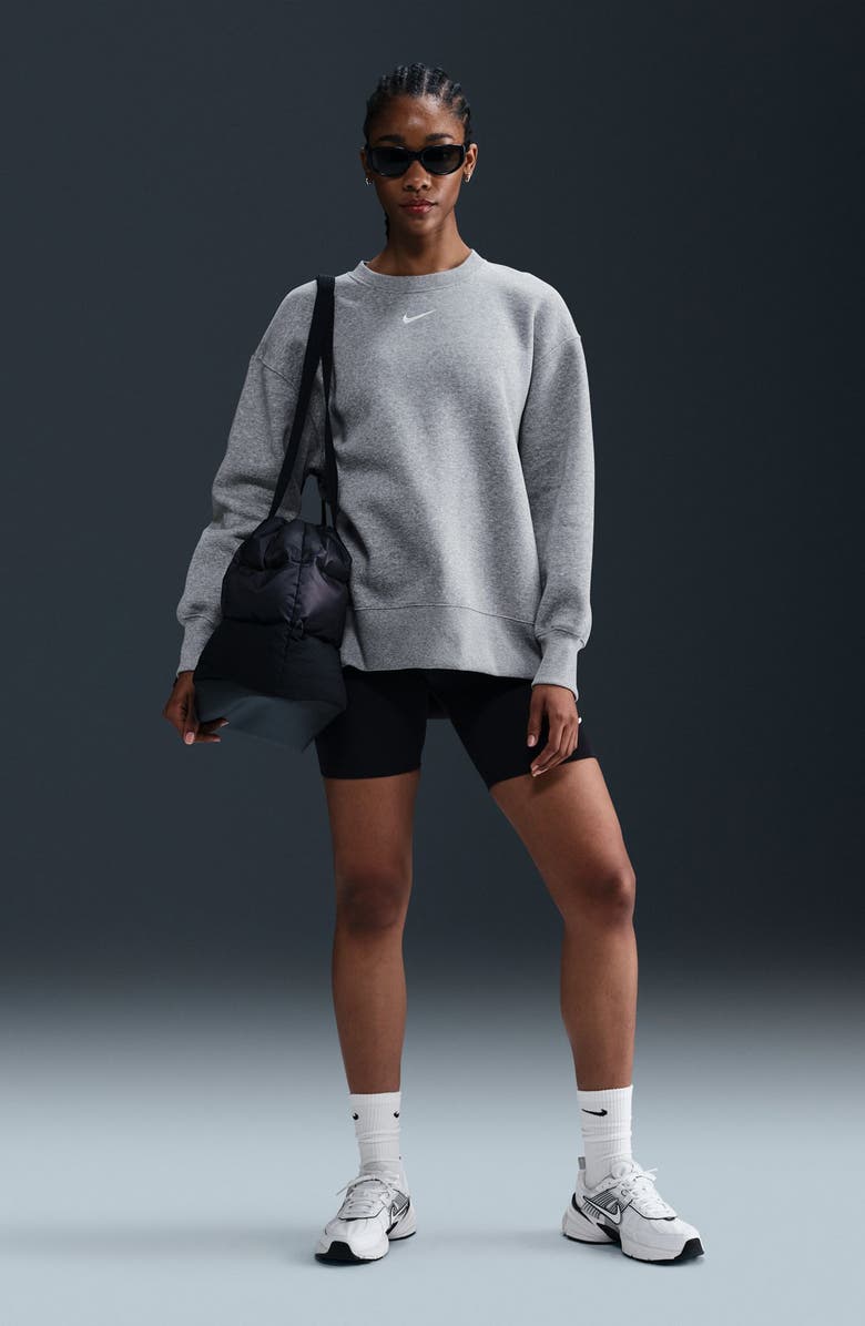 Nike Phoenix Fleece Oversize Crewneck Sweatshirt, Alternate, color, 063 Dark Grey Heather/Sail