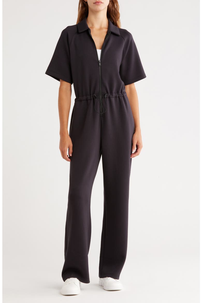 Whisper Relaxed Fit Scuba Knit Jumpsuit, Main, color, BLACK