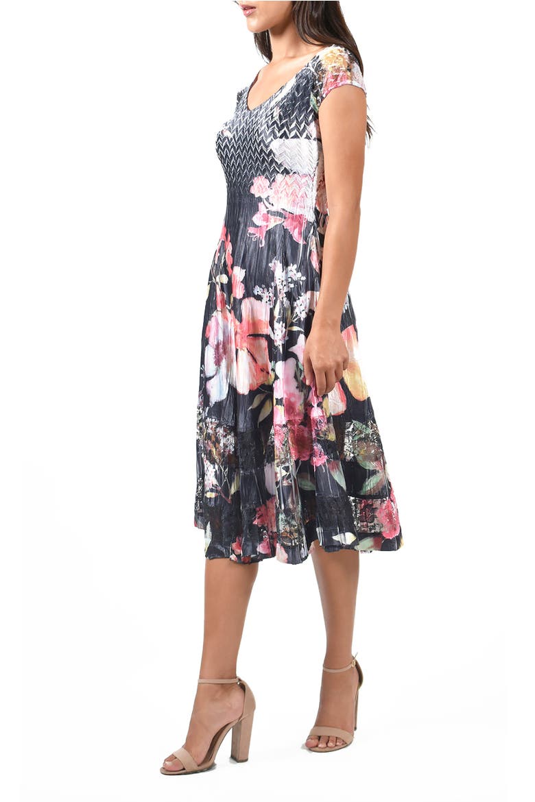 Bright Floral Cap Sleeve Charmeuse Dress, Alternate, color, Floral Dream