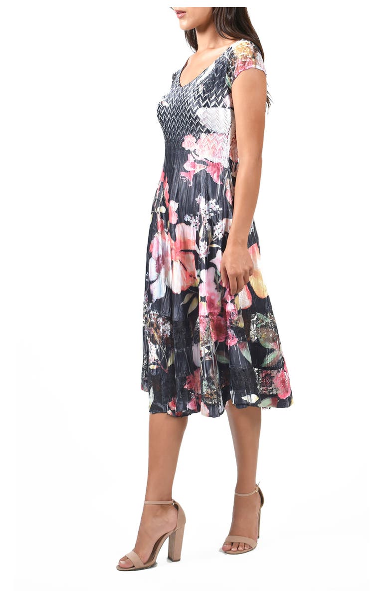 Komarov Bright Floral Cap Sleeve Charmeuse Dress, Alternate, color, Floral Dream