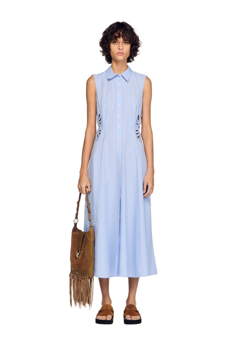 SANDRO Striped cotton maxi dress, Alternate, color, Sky Blue