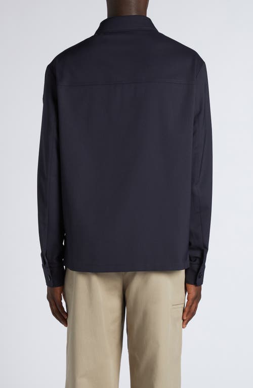 Moncler Stretch Virgin Wool Blend Overshirt In Deep Indigo