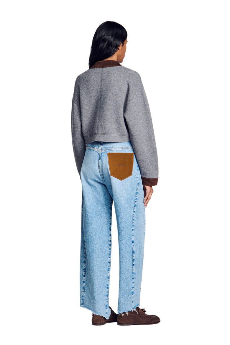 Cardigan with suede panels, Alternate, color, Grey