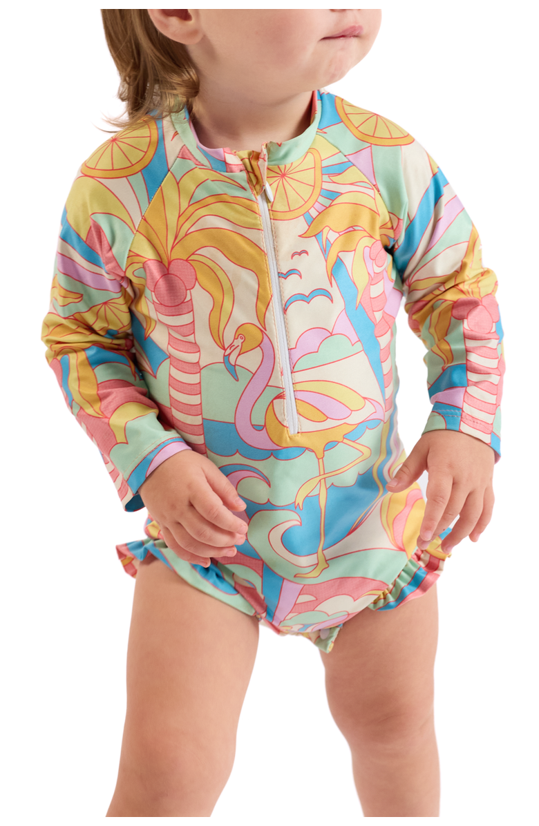Kenny Flowers The Paradiso - Girls Rash Guard One Piece with Ruffle UPF 50+, Main, color, Yellow