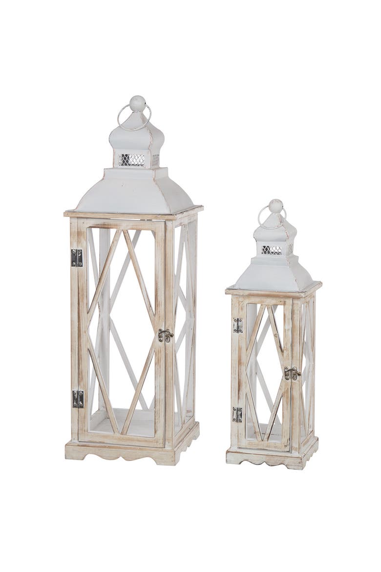 Set of 2 Oversize Farmhouse Hanging Candle Holders Decorative Floor Lanterns, Main, color, White
