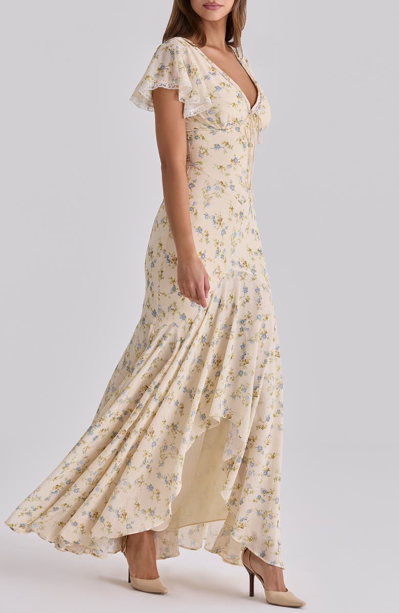 HOUSE OF CB Amina Floral Georgette High Low Cocktail Dress, Alternate, color, Lemon Floral