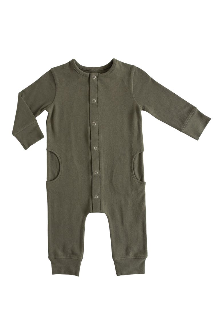 Essentials Long Sleeve Organic Cotton Romper, Main, color, OLIVE