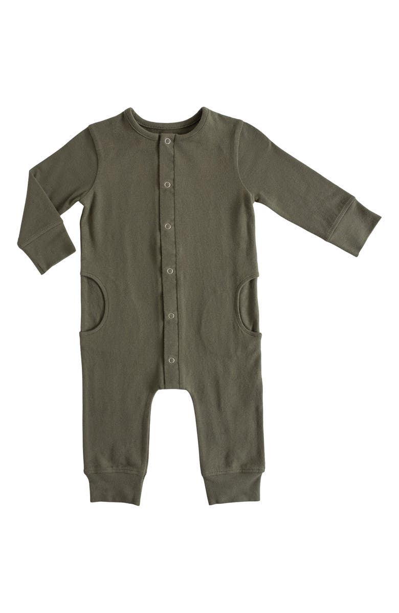 Pehr Essentials Long Sleeve Organic Cotton Romper, Main, color, Olive