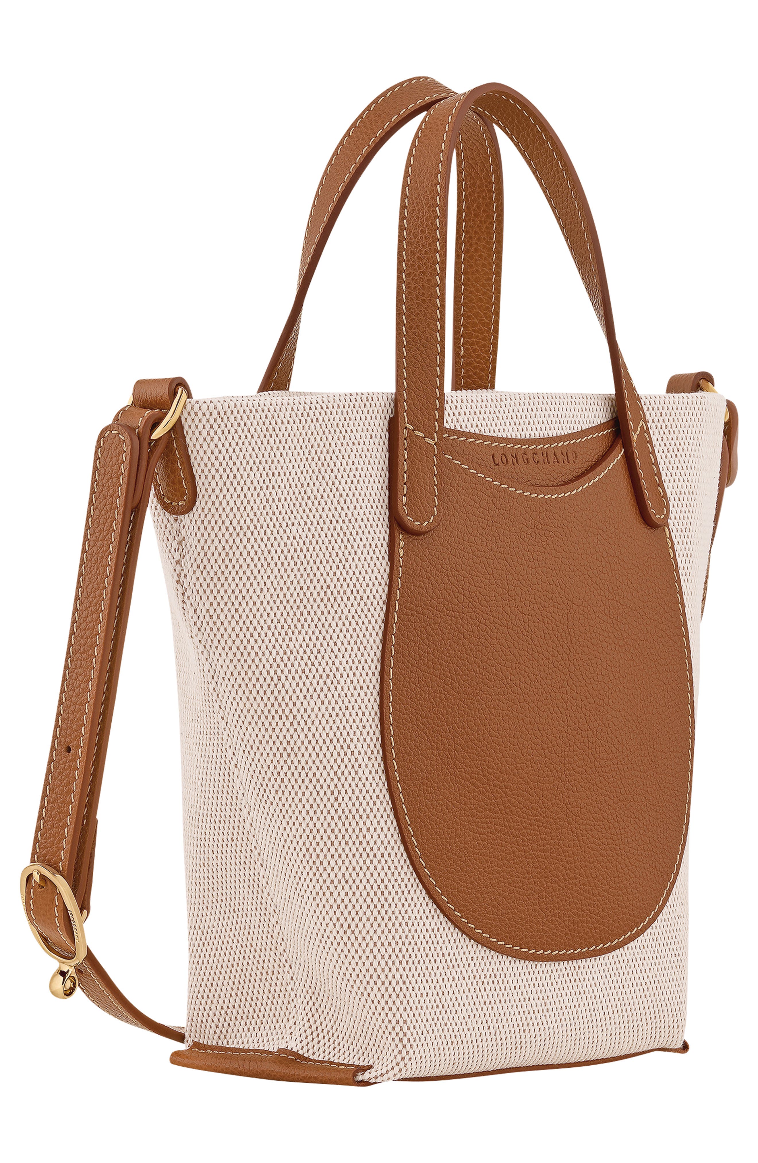 Longchamp Extra Small Le Foulonne Toile Cotton Canvas & Leather Tote, Alternate, color, Caramel