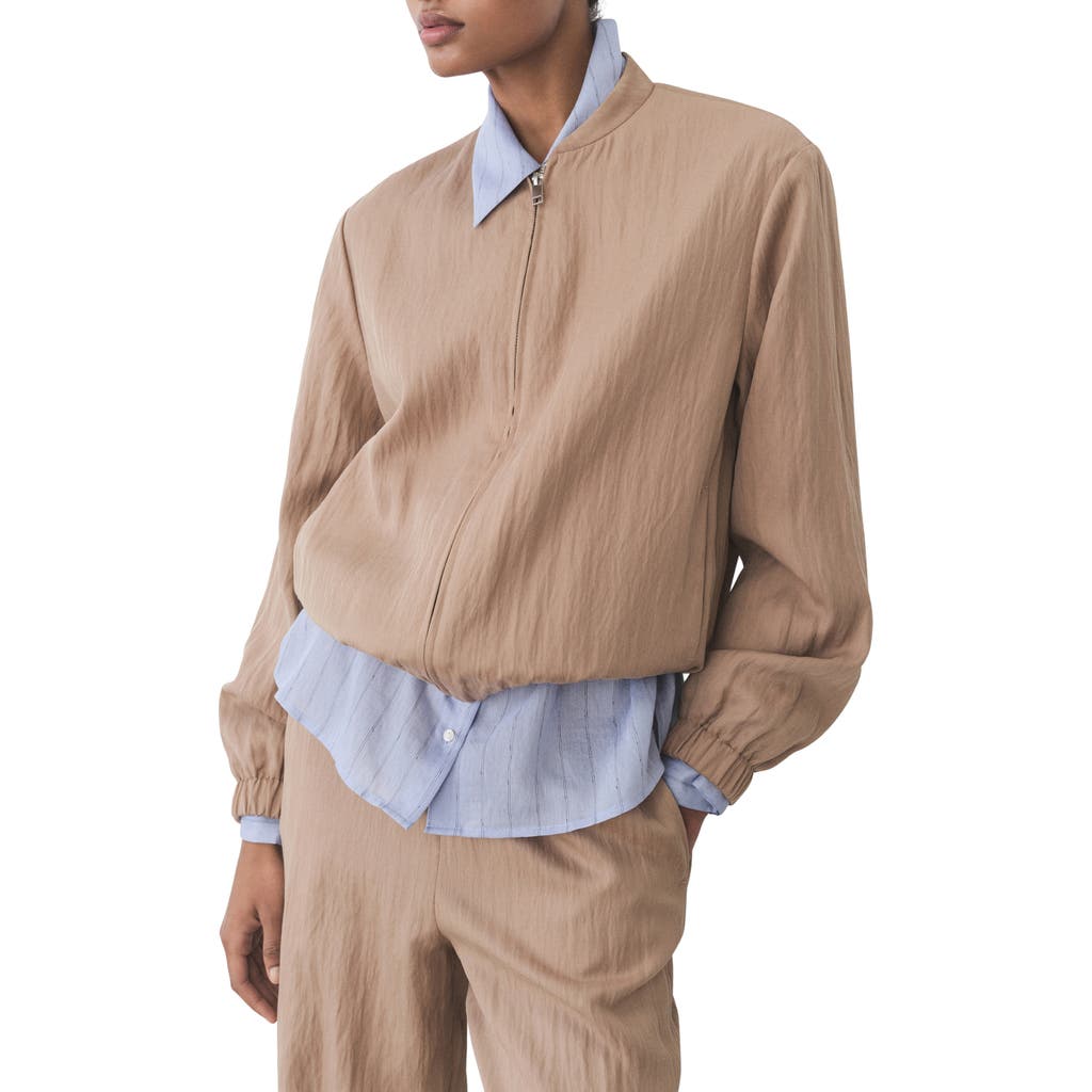 Mango Textured Bomber Jacket In Medium Brown
