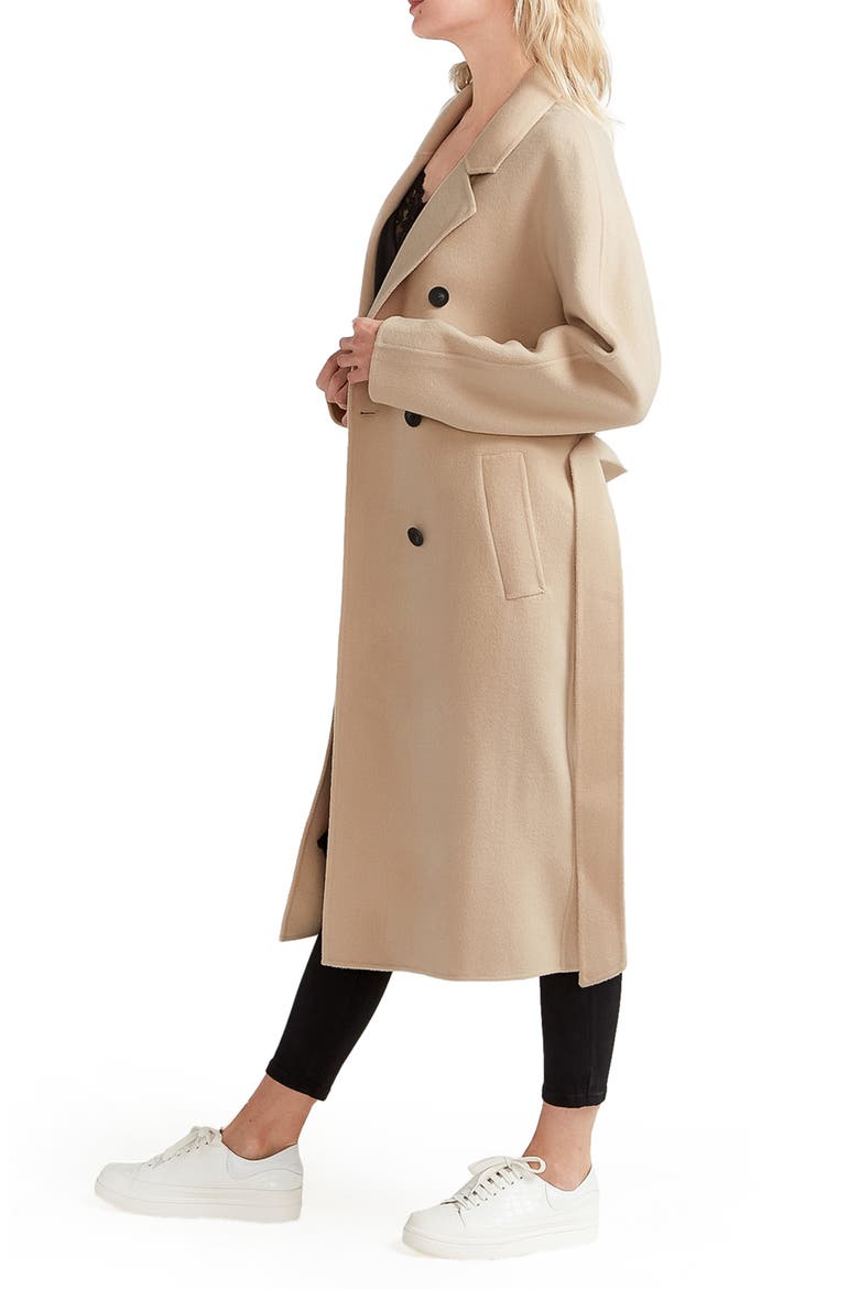 Boss Girl Double Breasted Wool Blend Coat, Alternate, color, PALE OAT