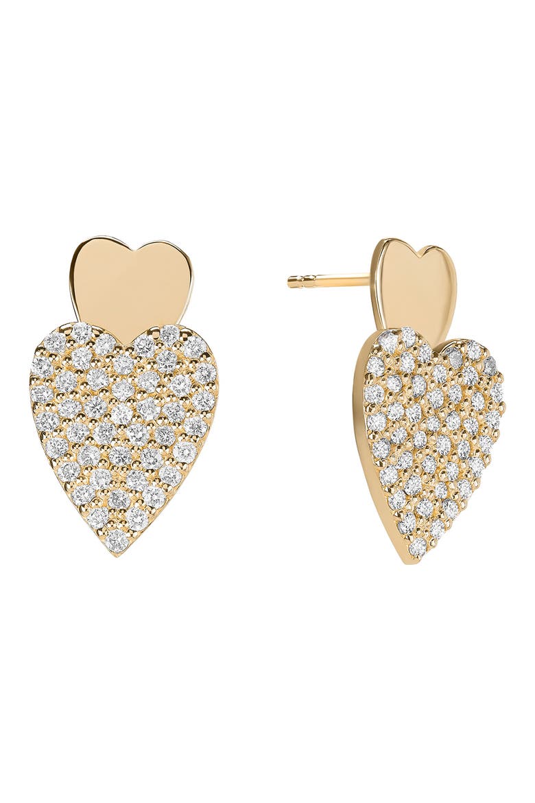 Double Diamond Heart Drop Earrings, Main, color, YELLOW