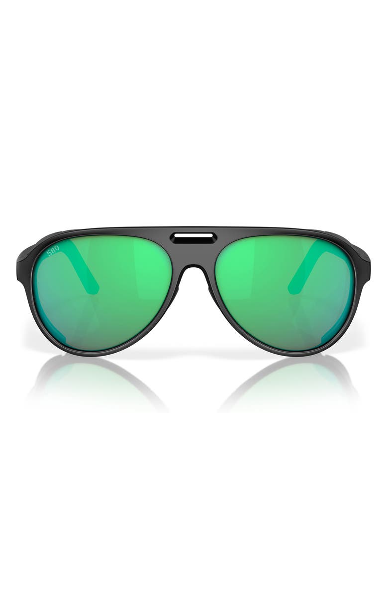 Costa Del Mar Grand Catalina 59mm Polarized Mirrored Aviator Sunglasses, Main, color, Black / Green Mirror 580G