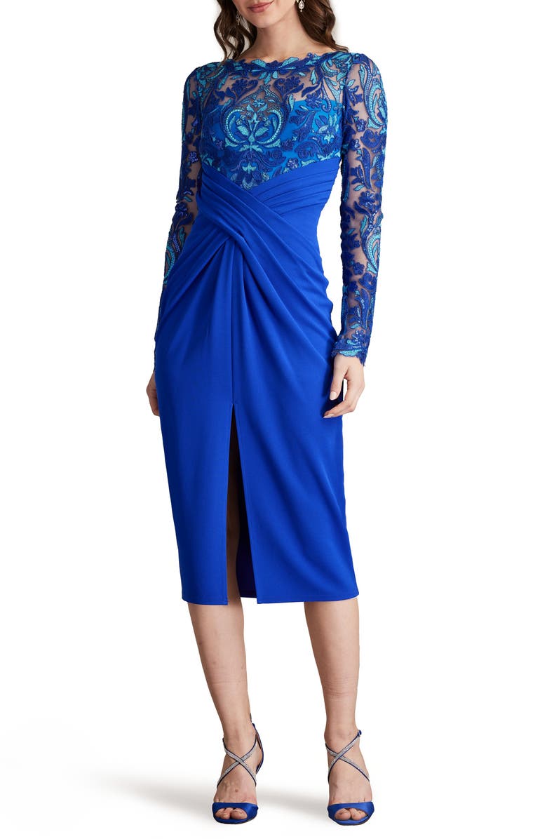 Tadashi Shoji Sequin Crepe Long Sleeve Sheath Dress, Main, color,