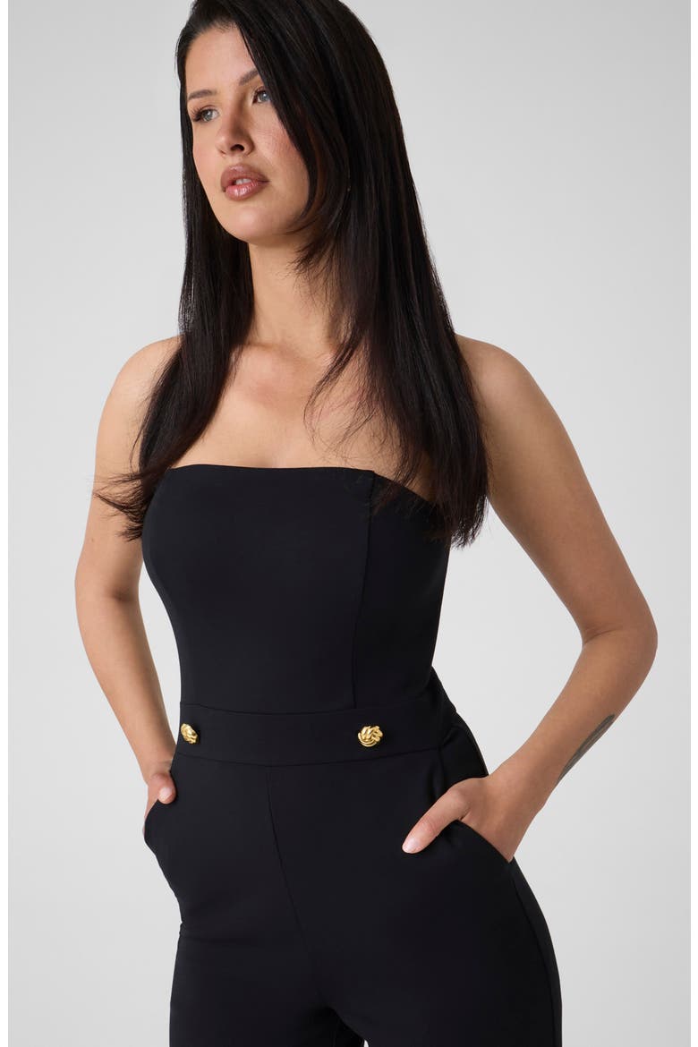 Sophia Strapless Ponte Jumpsuit, Alternate, color, JBLACK-BLACK