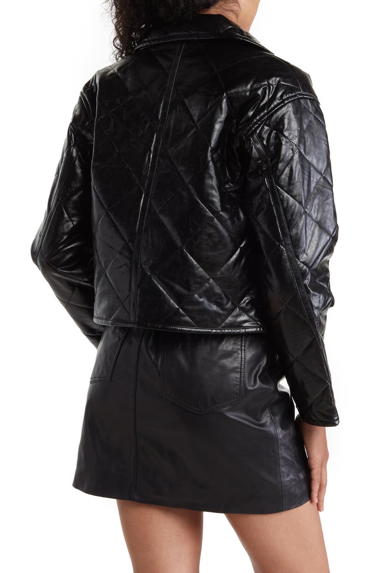Cropped Quilted Faux Leather Jacket, Alternate, color, BLACK