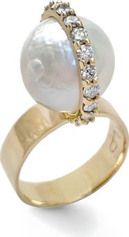 Leslie Paige Perched Cultured Pearl & Diamond Ring