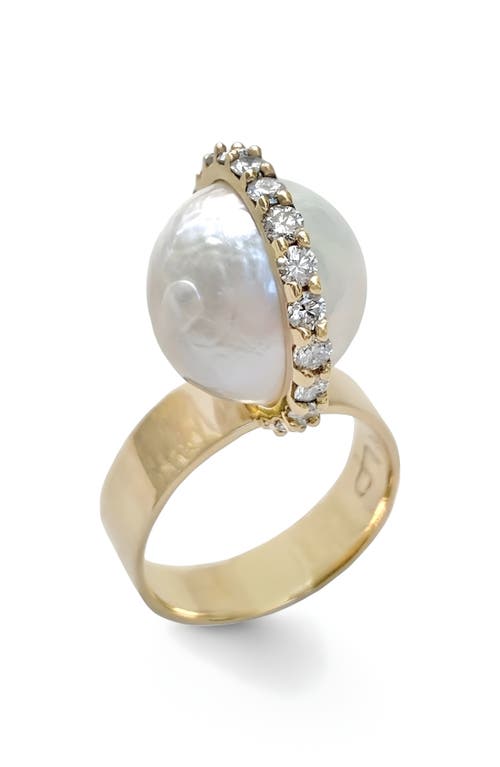 Leslie Paige Perched Cultured Pearl & Diamond Ring in Gold/Diamond/Pearl  product