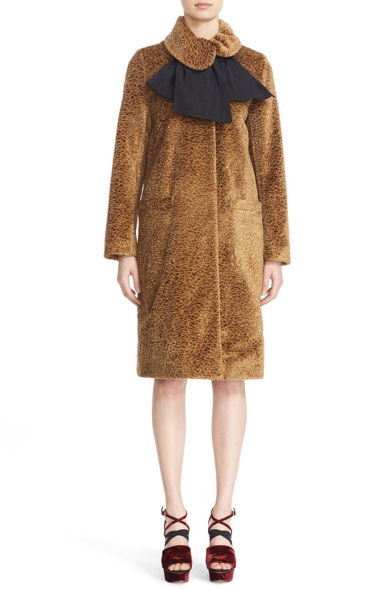 Asymmetrical Tie Collar Coat, Main, color, CAMEL