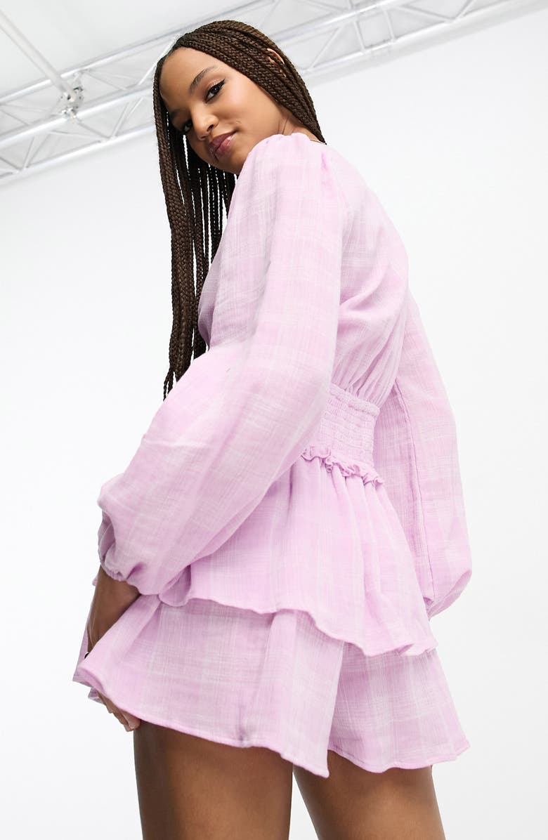 ASOS DESIGN Ra Ra Long Sleeve Cotton Romper, Alternate, color, 