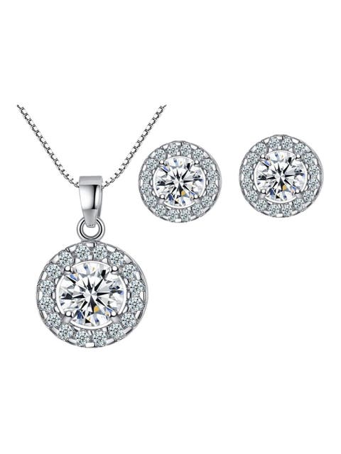 Halo Cubic Zirconia Necklace Set