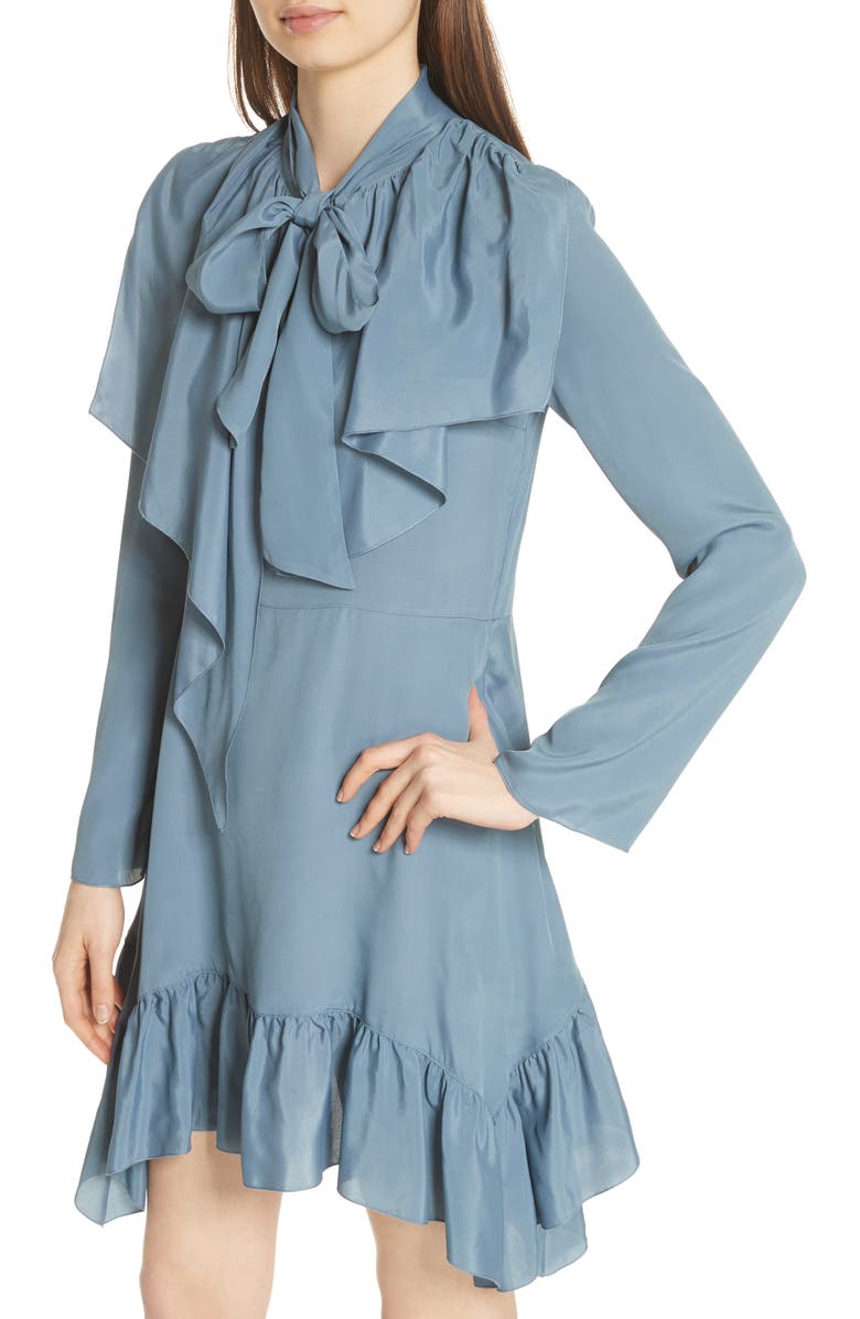 See by Chloé Tie Neck Ruffle Hem Dress, Alternate, color, 