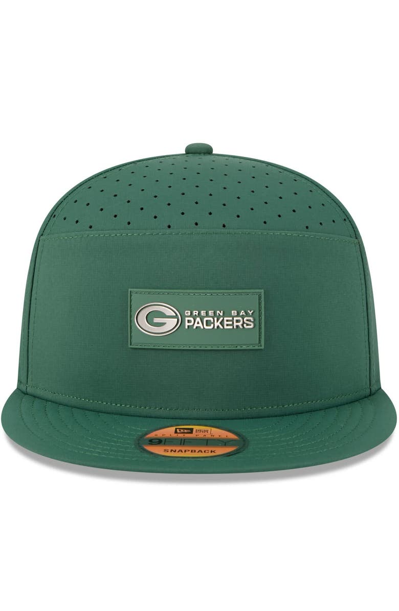 New Era Men's New Era Green Green Bay Packers 2025 Sideline Split Panel 9FIFTY Snapback Hat, Alternate, color, Green