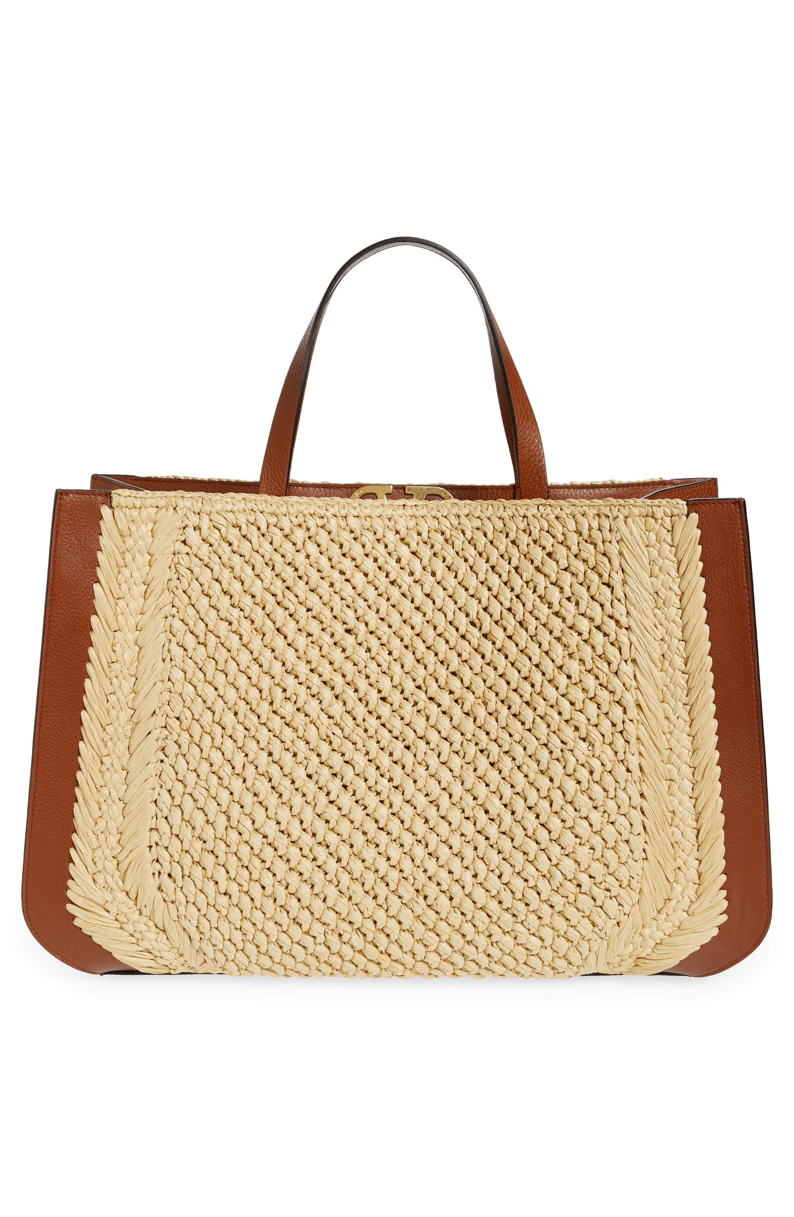 Valentino Garavani VLOGO Woven Raffia & Leather Tote, Alternate, color, 