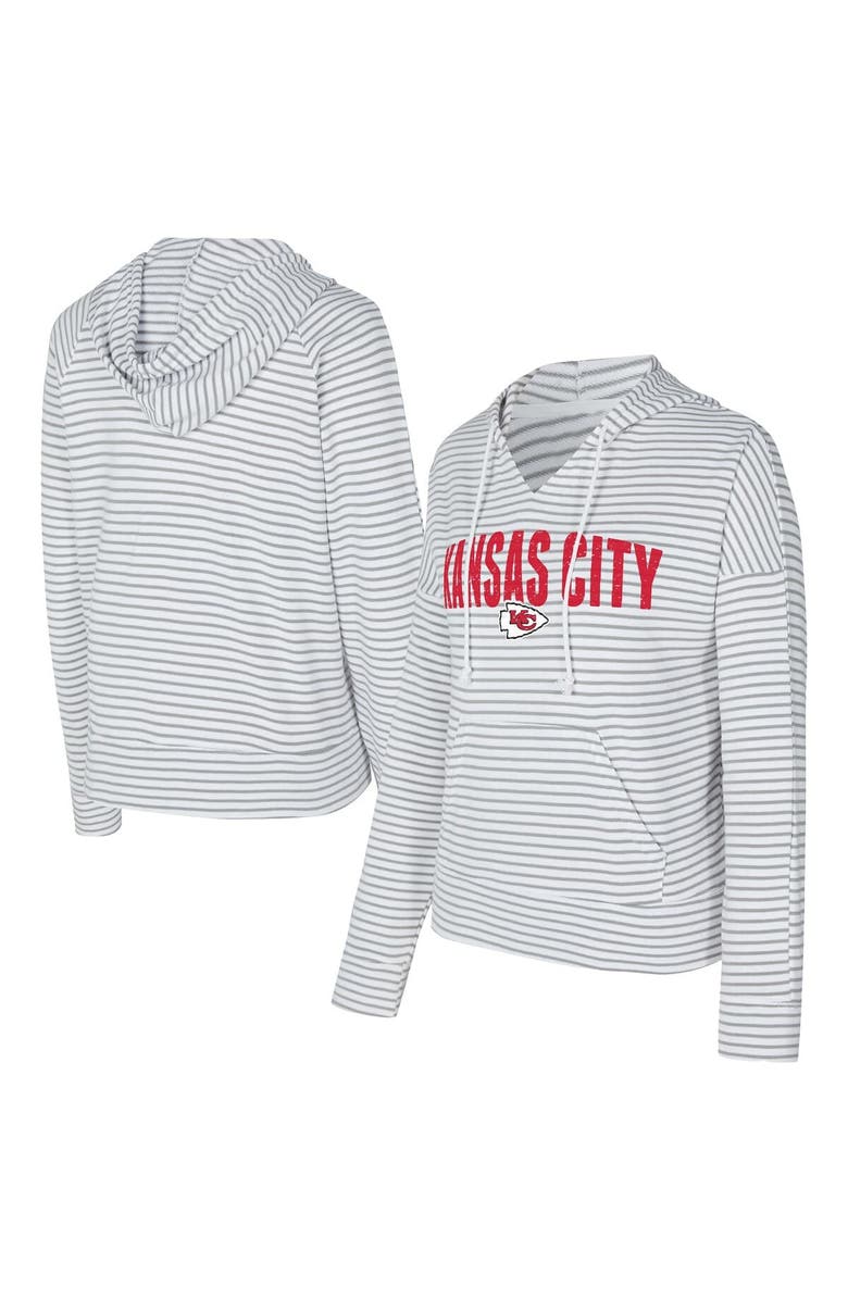 CONCEPTS SPORT Women's Concepts Sport White/Gray Kansas City Chiefs Liftoff Striped V-Neck Hoodie, Main, color, White