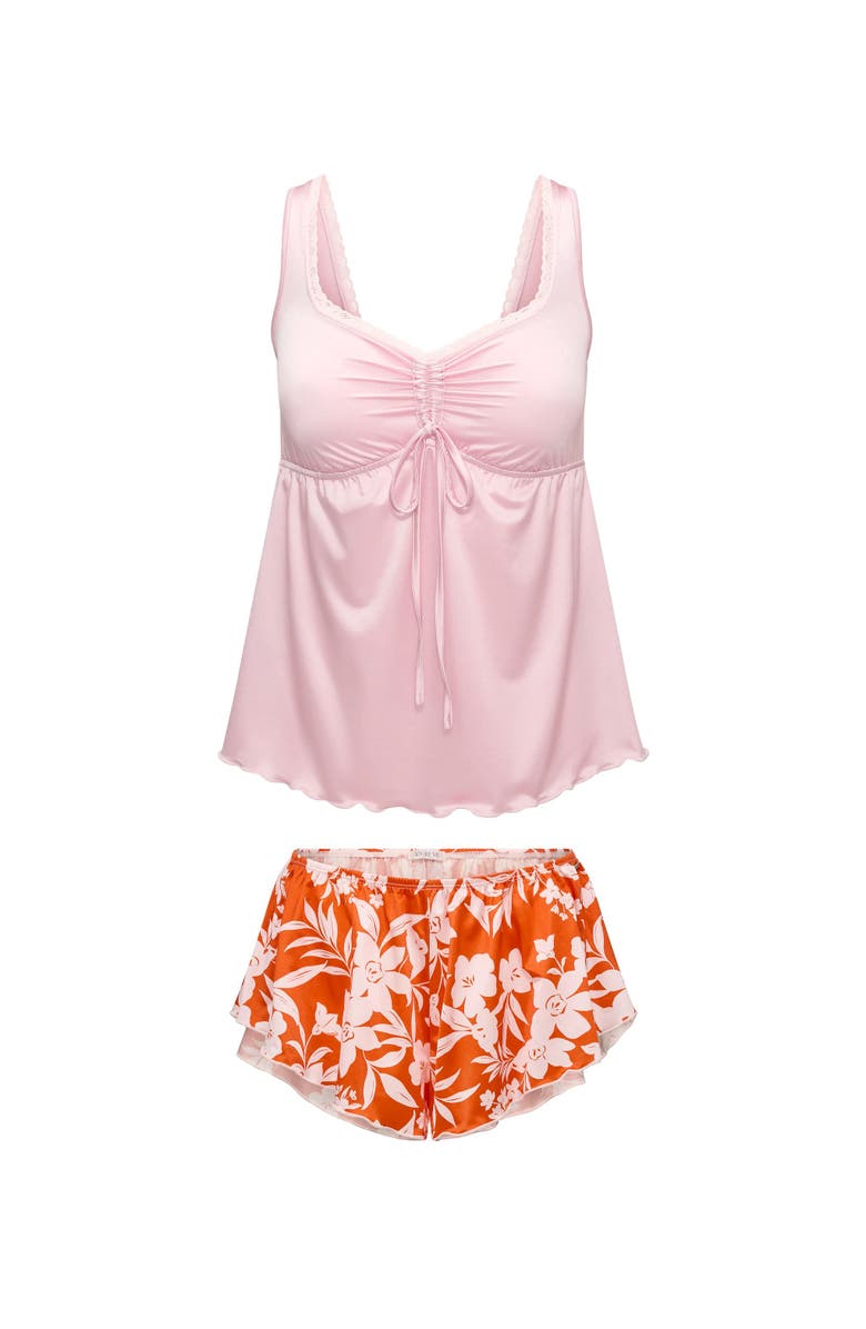 Adore Me Lavern Pajama Tank Top & Shorts Set, Alternate, color, Floral Orange
