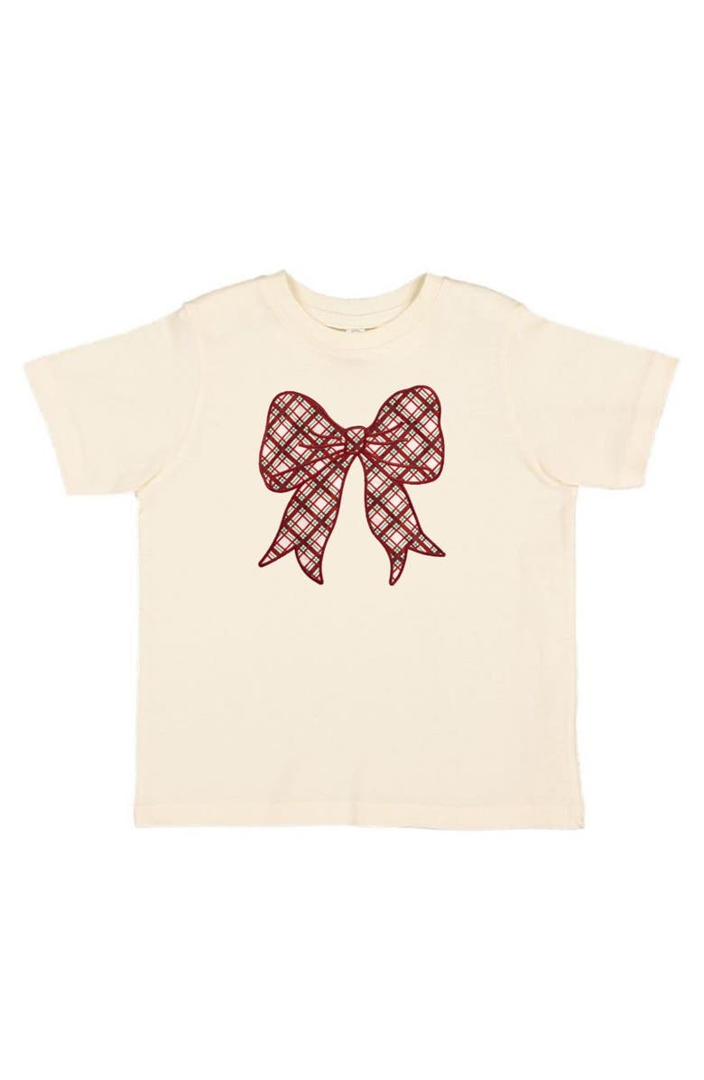 Sweet Wink Christmas Plaid Bow Patch Short Sleeve T-Shirt, Main, color, Natural