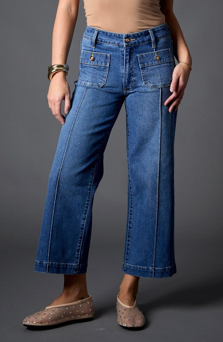 BLUE REVIVAL Patch Pocket Mid Rise Recycled Wide Leg Crop Jean, Main, color, 