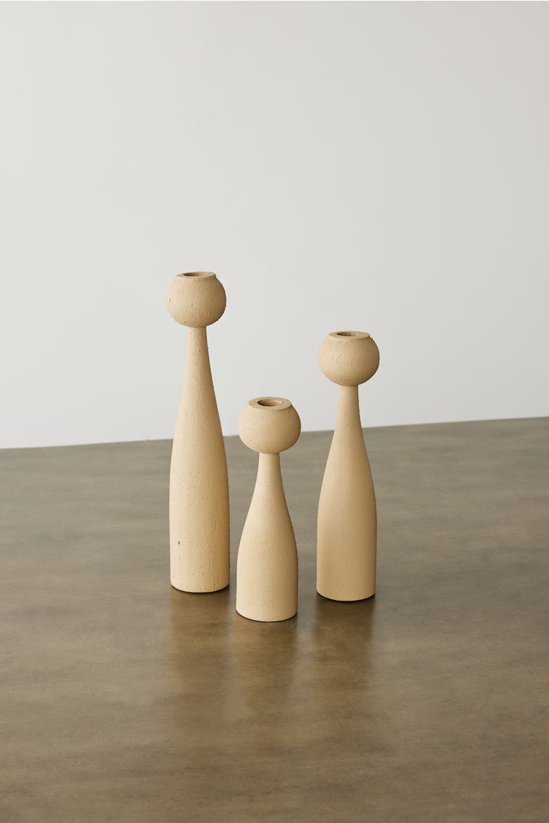 Globe Tapered Wood Taper Candlestick Holder - Set of 3, Alternate, color, Desert