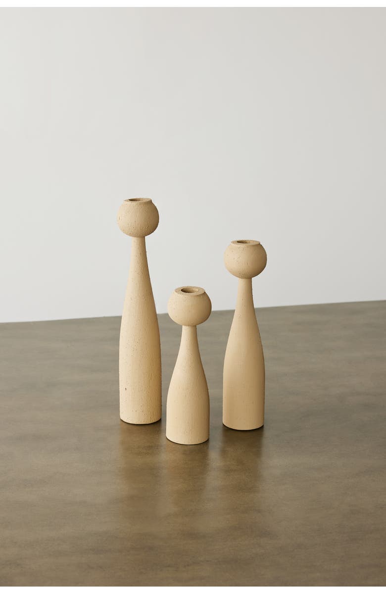 kanju Interiors Globe Tapered Wood Taper Candlestick Holder - Set of 3, Alternate, color, Desert