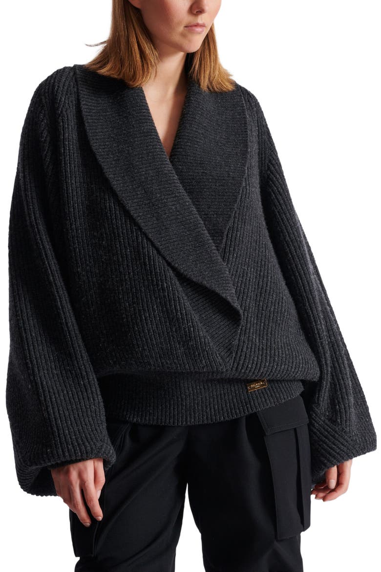 Oversized Wrap Knit Jumper, Alternate, color, Grey