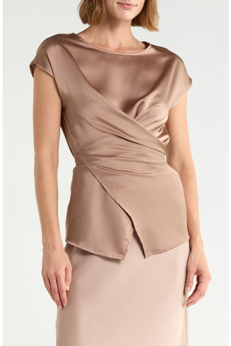 Cross Front Satin Top, Main, color, DUNE