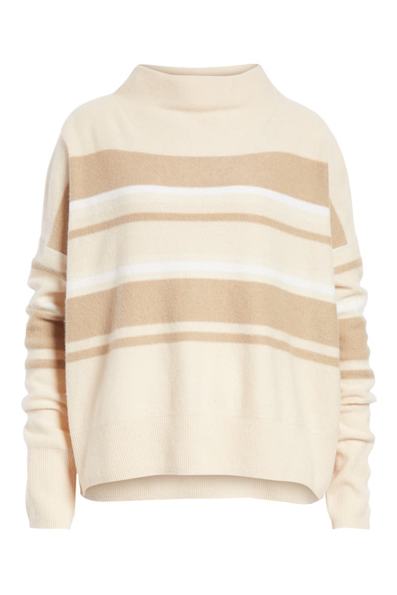 Cashmere Ombré Stripe Mock Neck Sweater, Alternate, color, PUTTY/ CAMEL