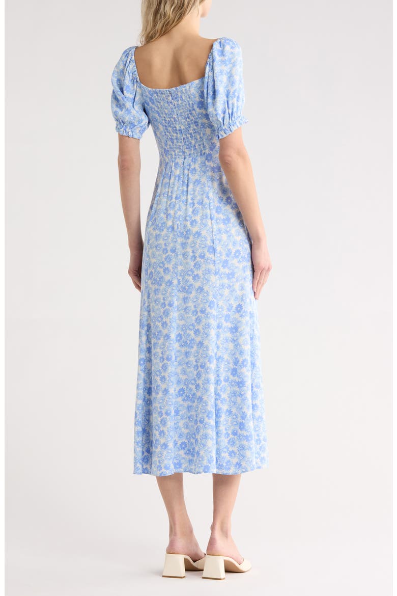 Haisley Floral Puff Sleeve Midi Dress, Alternate, color, BLUE DAISY