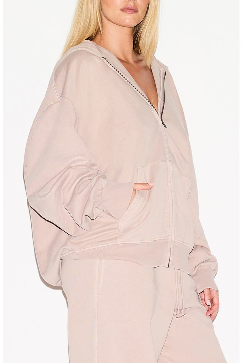 Boxy Zip-Up Fleece Hoodie, Alternate, color, LIGHT FAWN