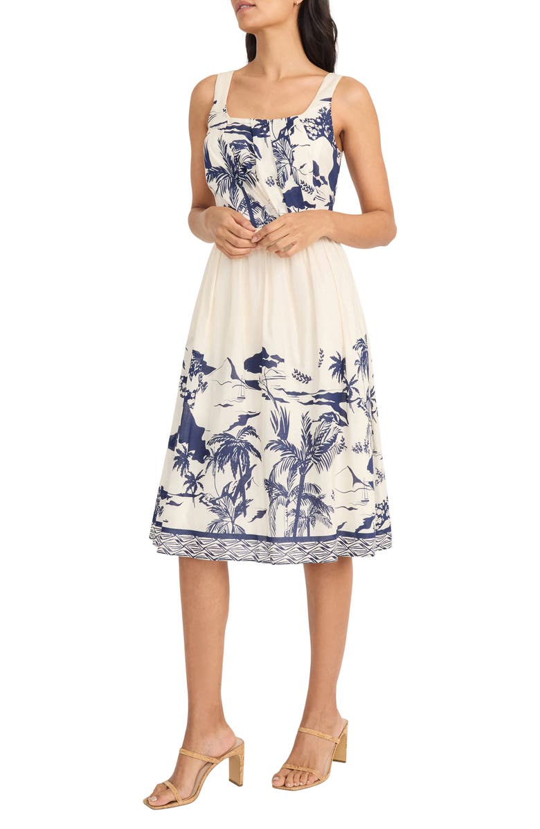 Maggy London Tropical Fit & Flare Midi Dress, Alternate, color, 