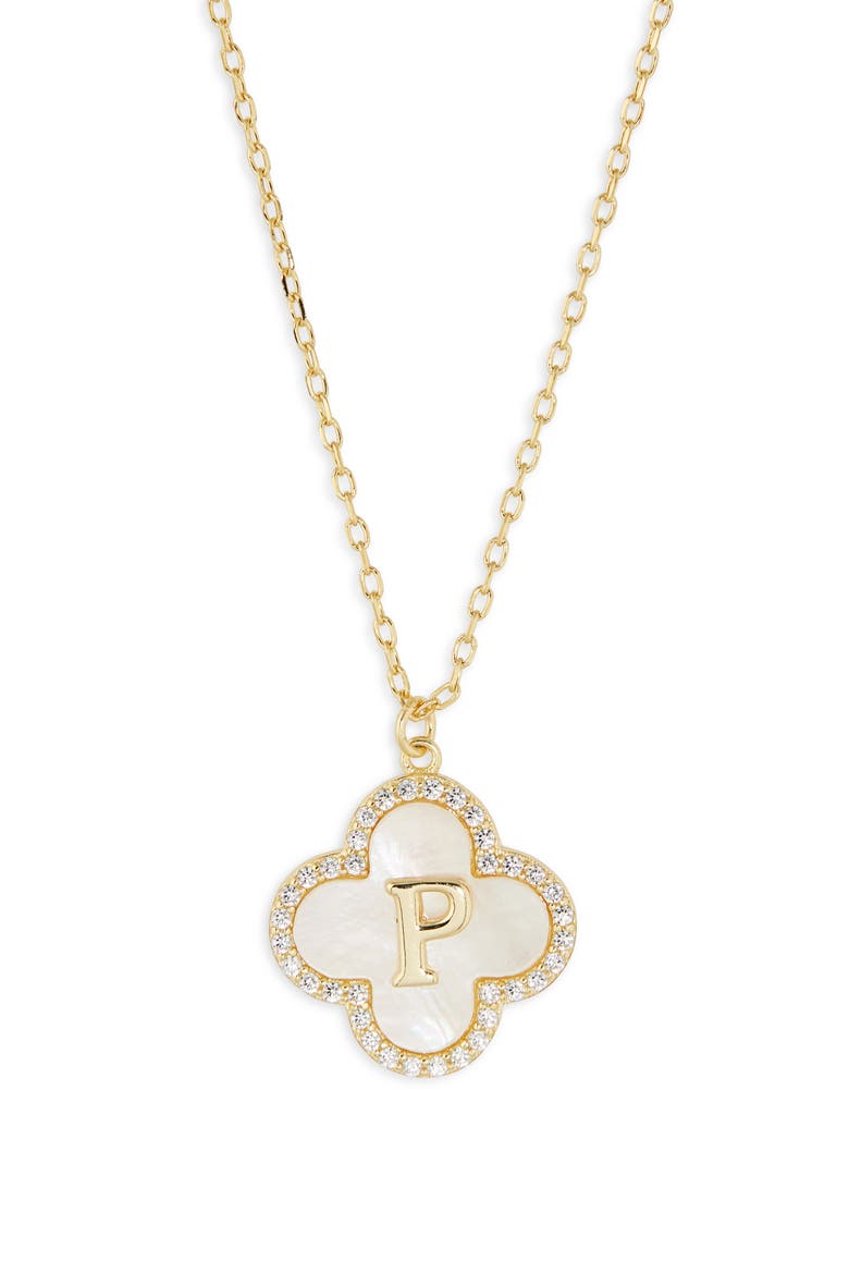 Clover Mother-of-Pearl Initial Pendant Necklace, Main, color, GOLD